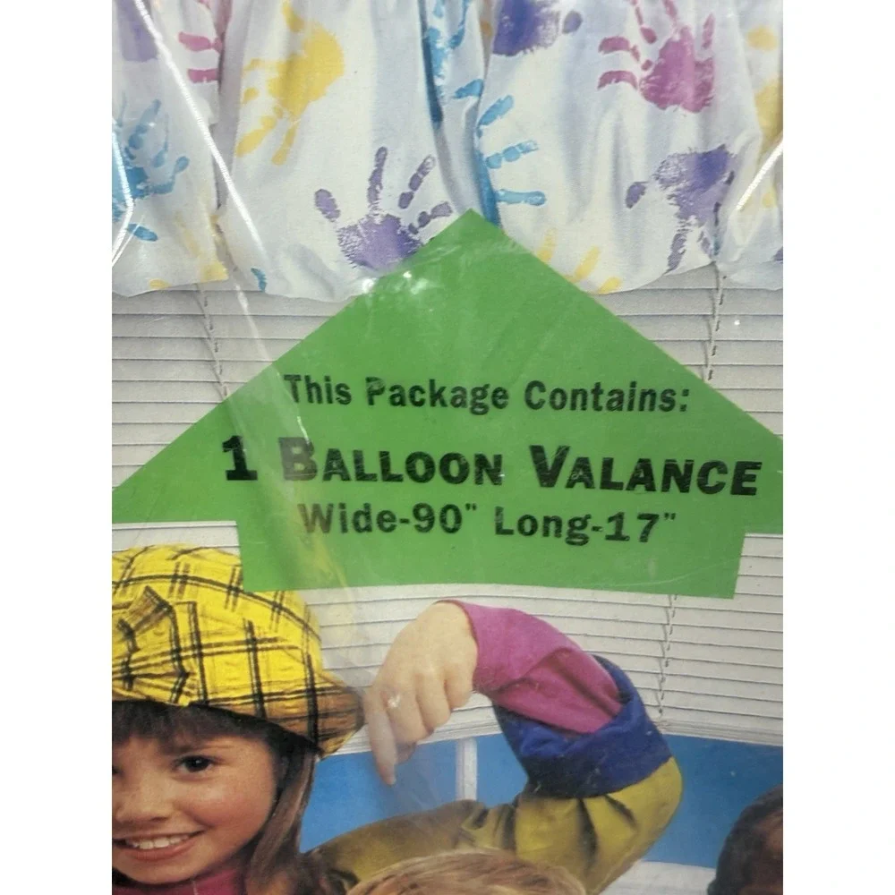 Vintage 90s Kid Mix Handprint Balloon Valance 90x17 NOS Kmart Beacon Looms USA